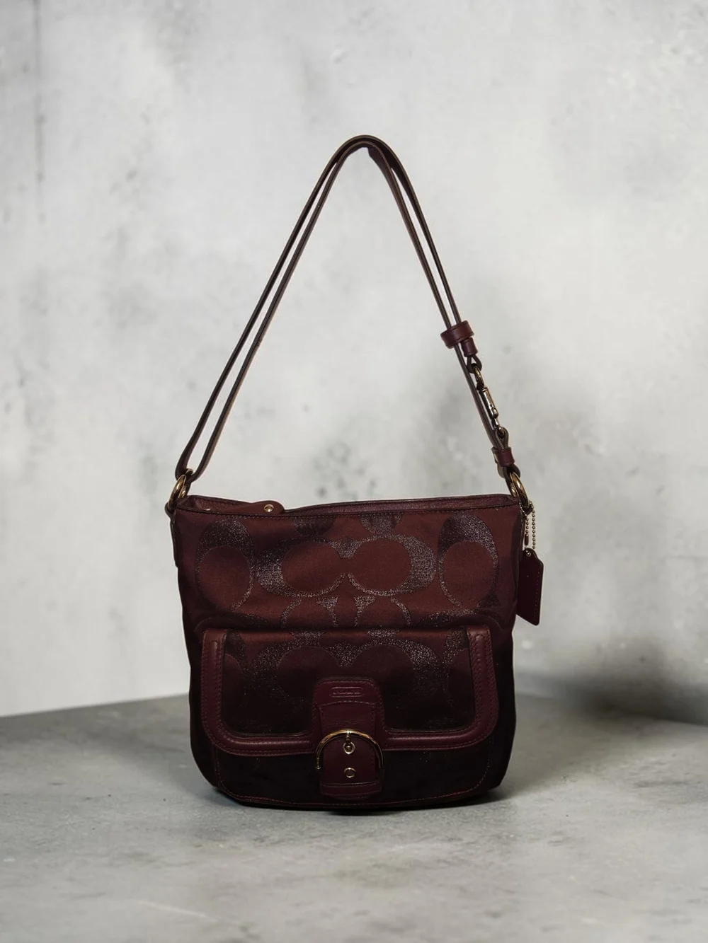 Coach Campbell Burgundy Signature Metallic Lurex Hobo Bag